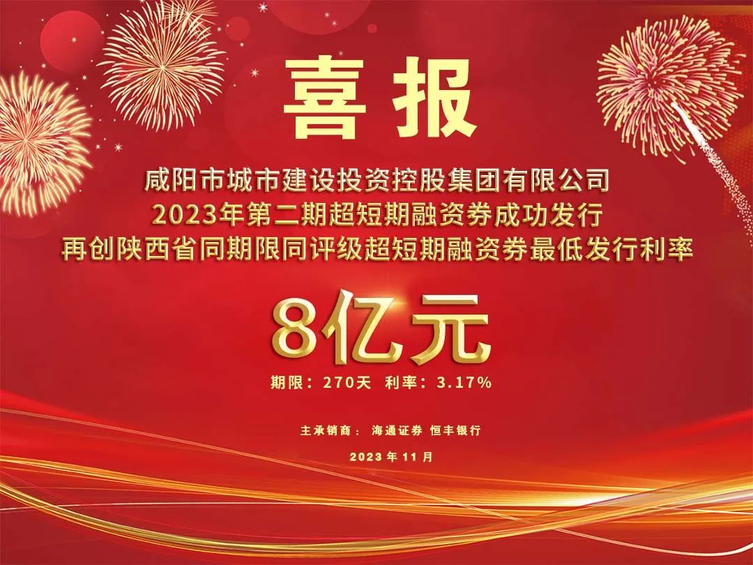 喜報！咸陽市城投集團2023年第二期超短期融資券8億元再創(chuàng)利率新低